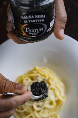 black truffle sauce on pasta
