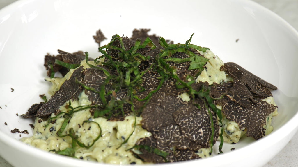 Scrambled eggs with truffle and borage