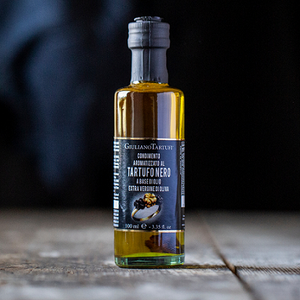 black truffle olive oil with slices from Giuliano Tartufi